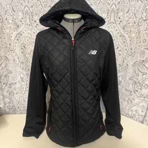 New Balance Jacket Womens Large Black Quilted Fleece Full Zip Outdoor Pockets